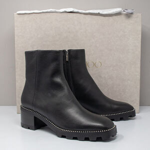 Jimmy Choo Mava 35 Black Smooth Leather Crystral Booties, Size 40 EU (10 US)